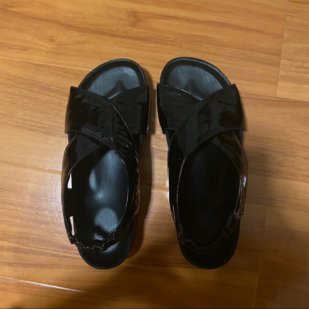 SIMON MILLER Black Patent Criss Cross Sandals